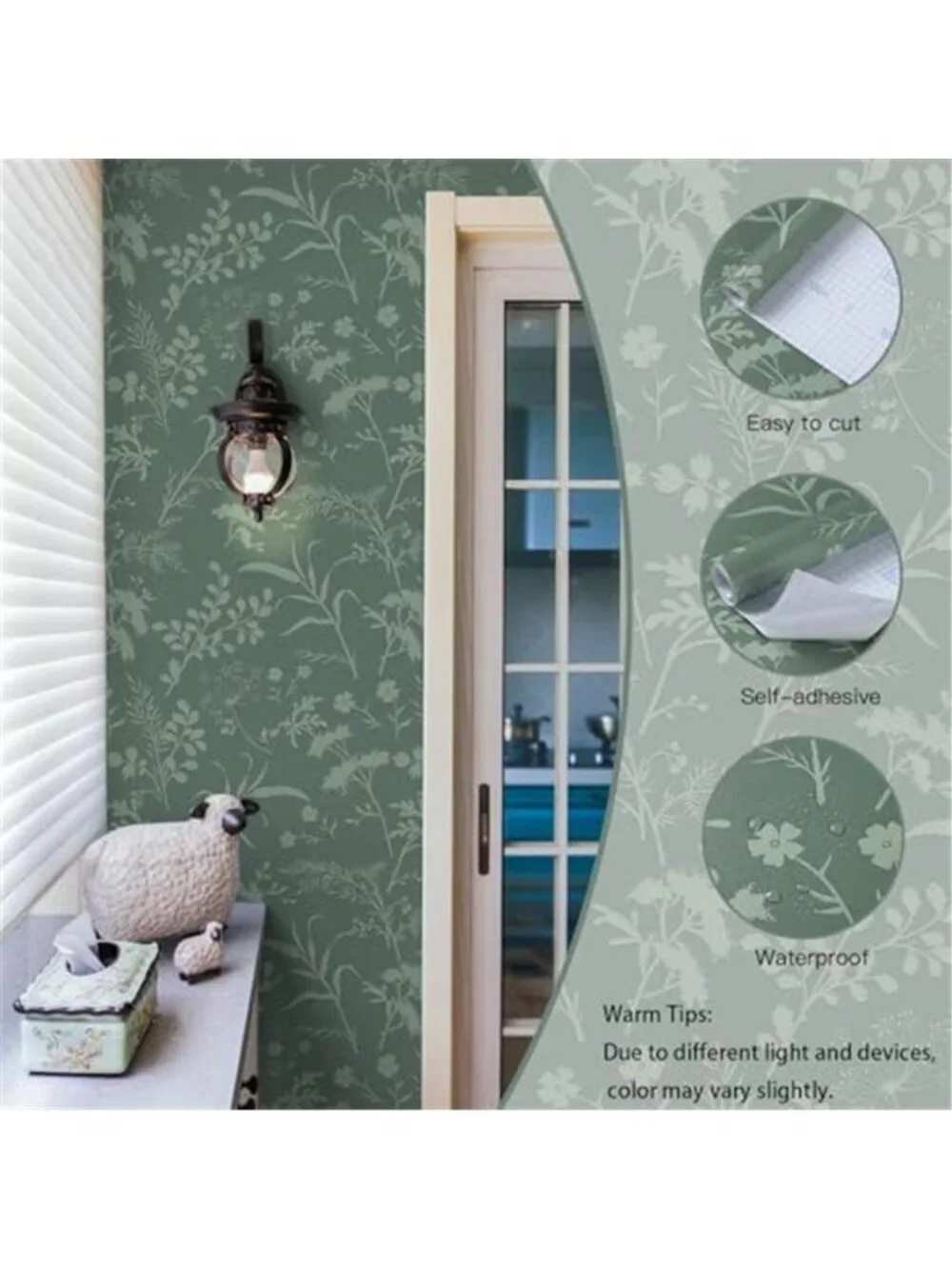Sage Green Floral Peel and Stick Wallpaper Removable Self Adhesive Contact Paper